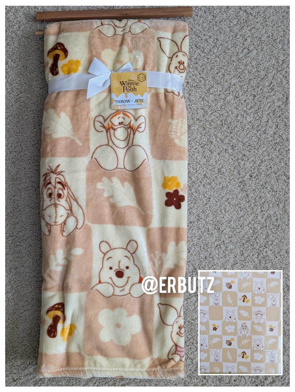 Disney Winnie The Pooh Pooh and Friends Plush Fall Blanket with Block Design 🍂